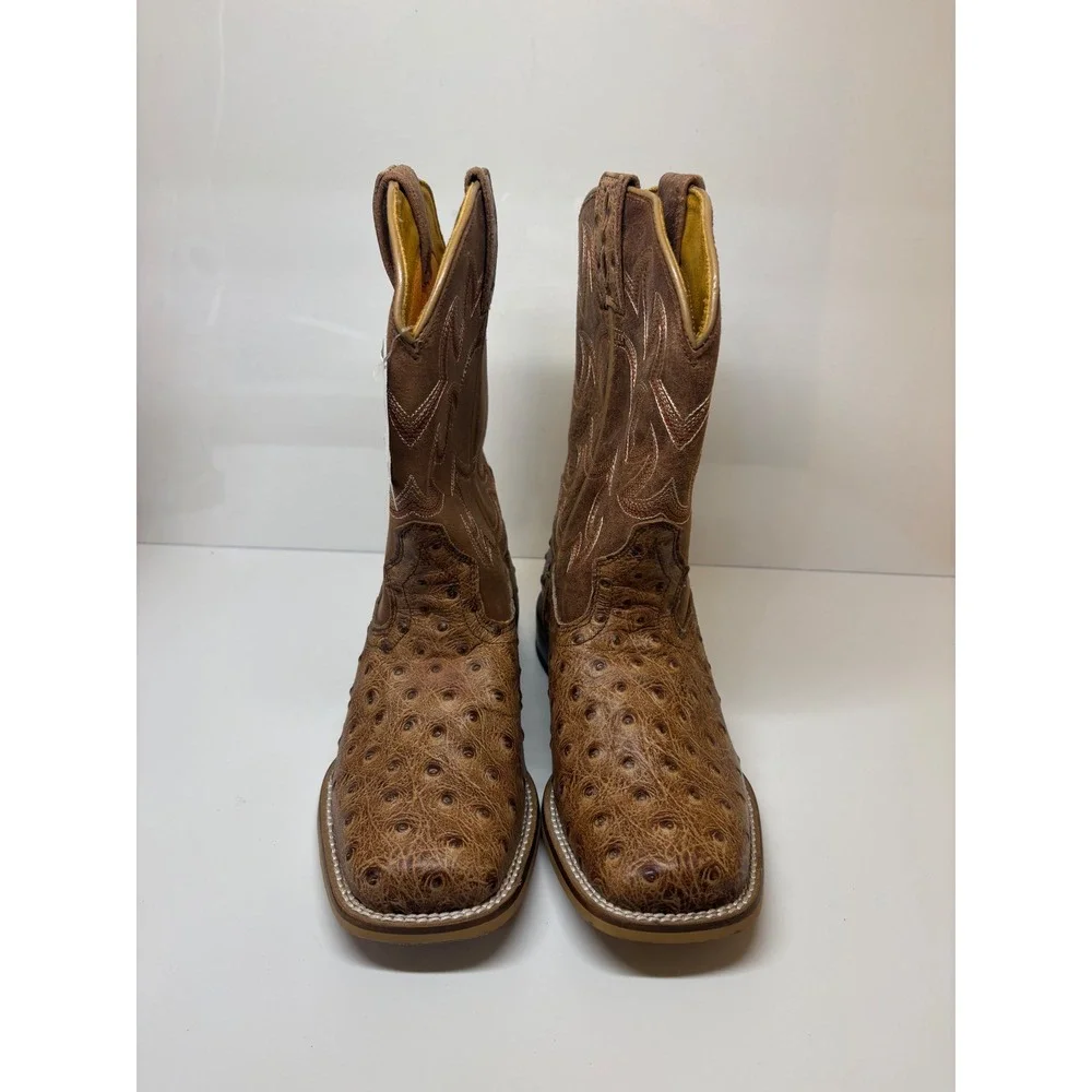 Cavenders Youth Ostrich Print Square Toe Cowboy Boots Brown CV20193Y Size 2D